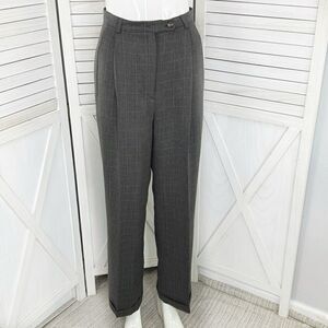 Geoffrey Beene Windowpane High‎ Waist Cuff Hem Straight Leg Trouser Pants Grey 8
